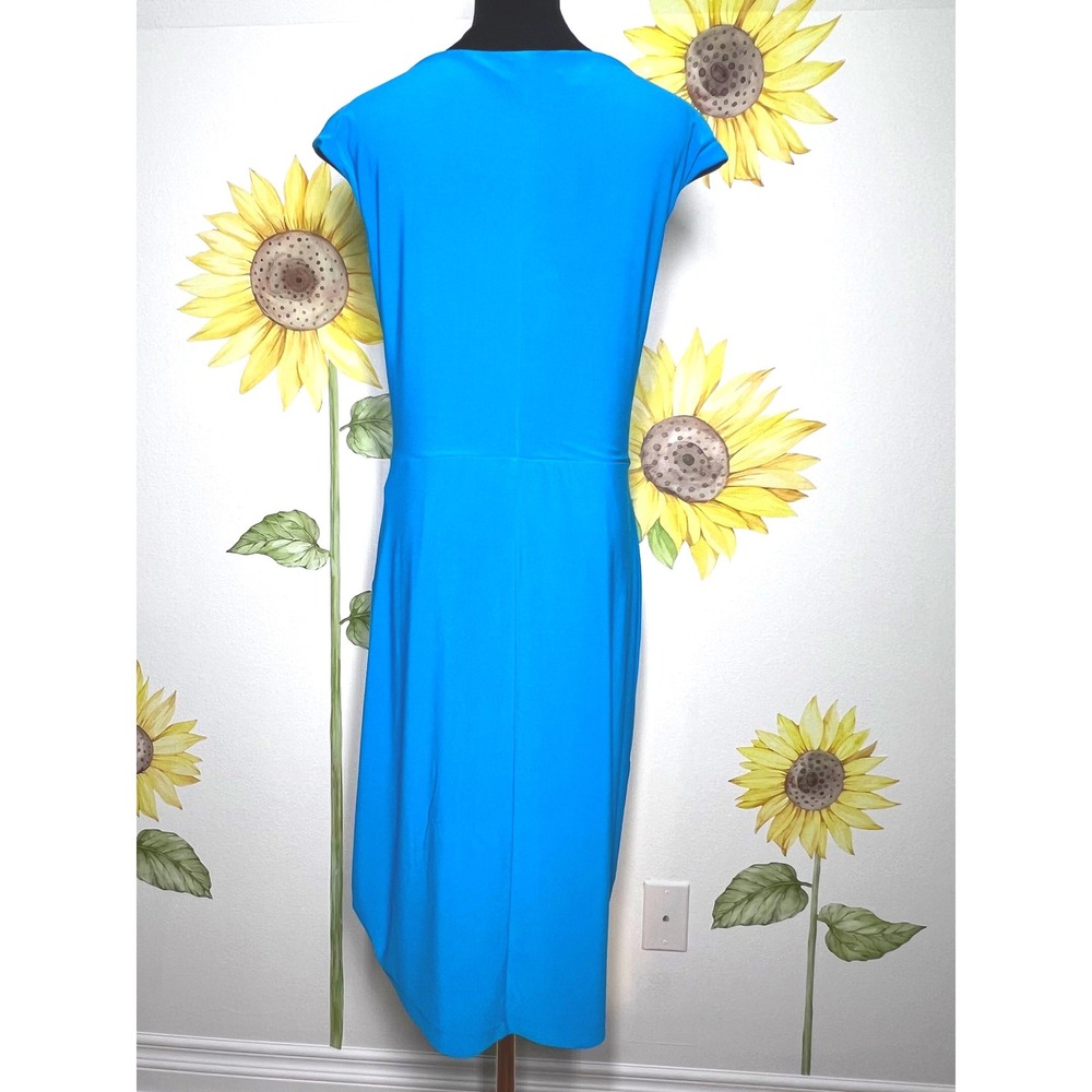 Lauren Ralph Lauren Blue Side Twist Knot Draped Sheath Dress Size 14 - Picture 3 of 6